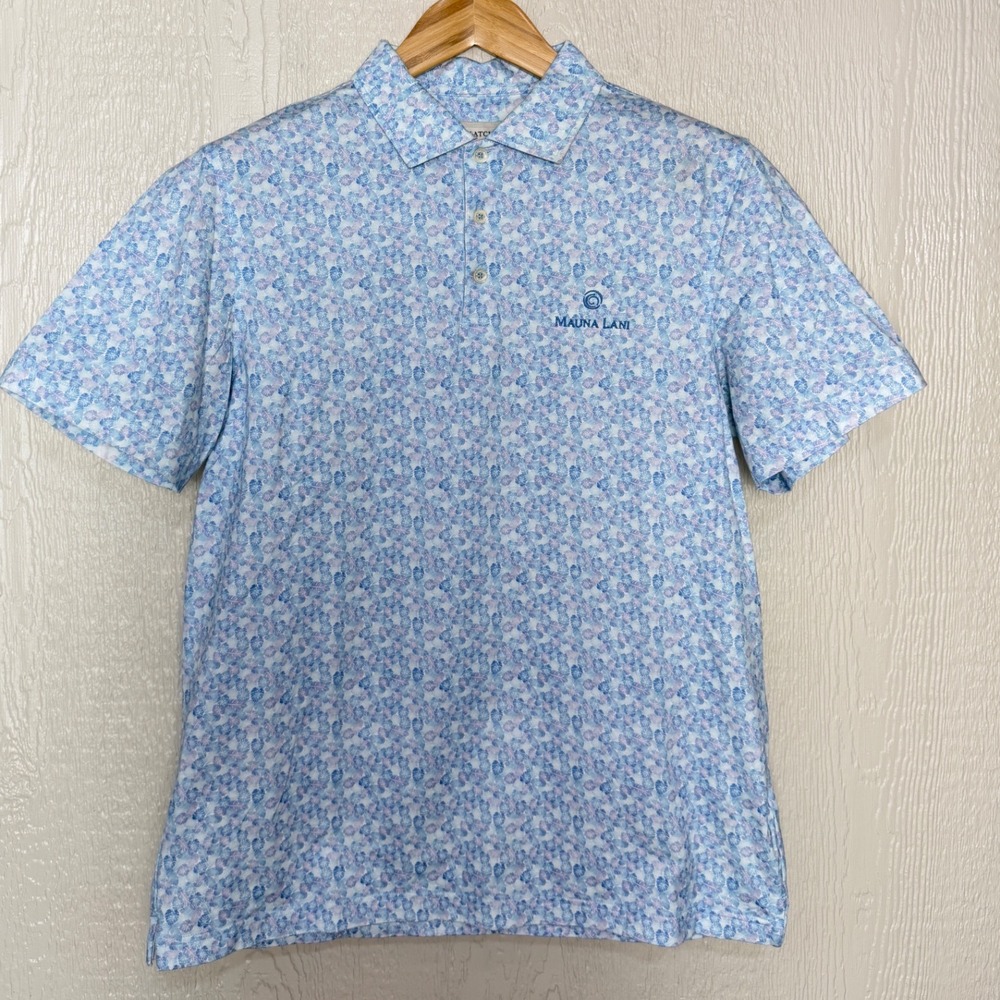 Bugatchi Mens Blue Tropical Monstera Leaf 8-Way Stretch Polo Mauna Lani Size M